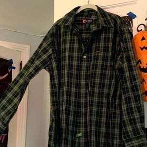 green plaid shirt